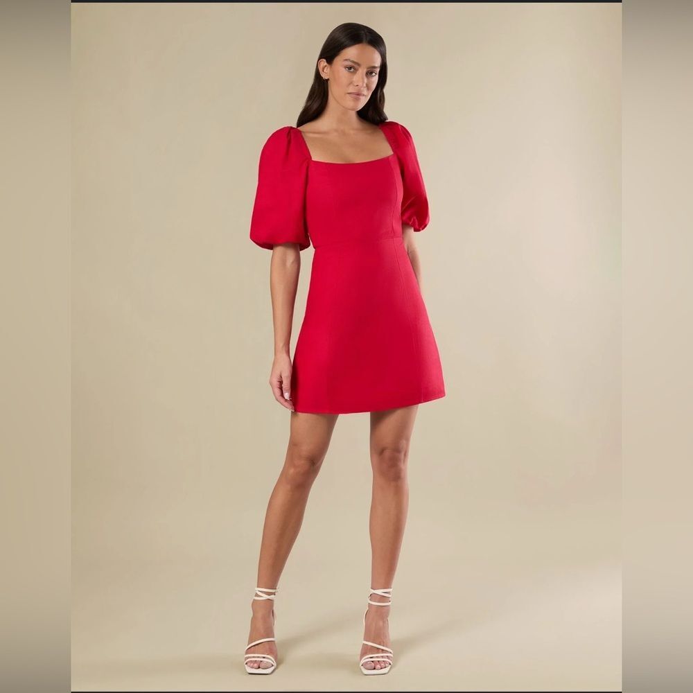 NWT Rachel Parcell puff sleeve linen mini Dress red size S